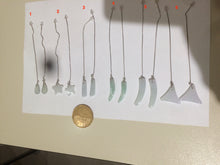 Load image into Gallery viewer, 100% Natural type A icy green/white jadeite Jade stars/water drop/wolf's fang dangling earring Q84 (add on item, Not sale individually.)