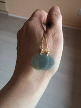 Load image into Gallery viewer, 100% Natural icy watery blue/green/gray plate (蝉翼) dangling Guatemala jadeite Jade earring S46