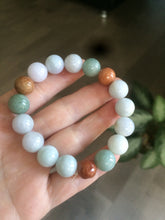 Load image into Gallery viewer, 10.5-11.5mm 100% natural type A colourful red/green/purple/white jadeite jade beads bracelet S-B