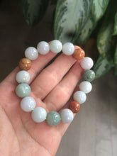 Load image into Gallery viewer, 10.5-11.5mm 100% natural type A colourful red/green/purple/white jadeite jade beads bracelet S-B