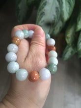 Load image into Gallery viewer, 10.5-11.5mm 100% natural type A colourful red/green/purple/white jadeite jade beads bracelet S-B