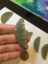 Load image into Gallery viewer, 100% Natural icy watery light green/gray Jadeite gua sha (刮痧) Jadeite jade Comb E77 (Add on item! not sale individually)