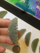 Load image into Gallery viewer, 100% Natural icy watery light green/gray Jadeite gua sha (刮痧) Jadeite jade Comb E77 (Add on item! not sale individually)