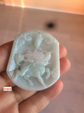 Load image into Gallery viewer, 100% natural light green/white QiLin and Bull head jadeite jade necklace AF35