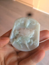 Load image into Gallery viewer, 100% natural light green/white QiLin and Bull head jadeite jade necklace AF35