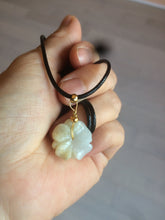 Load image into Gallery viewer, Type A 100Natural 3D light yellow/white jadeite Jade Hawaii flower Pendant necklace AF32