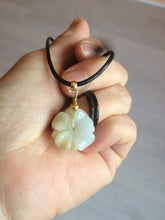 Load image into Gallery viewer, Type A 100Natural 3D light yellow/white jadeite Jade Hawaii flower Pendant necklace AF32