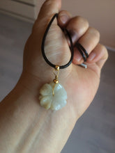 Load image into Gallery viewer, Type A 100Natural 3D light yellow/white jadeite Jade Hawaii flower Pendant necklace AF32