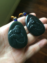 Load image into Gallery viewer, 100% Natural dark green happy buddha nephrite Jade pendant Group KP-1,2,3,4