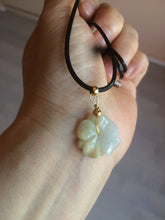 Load image into Gallery viewer, Type A 100Natural 3D light yellow/white jadeite Jade Hawaii flower Pendant necklace AF32