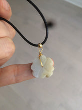 Load image into Gallery viewer, Type A 100Natural 3D light yellow/white jadeite Jade Hawaii flower Pendant necklace AF32