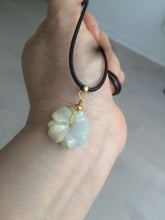 Load image into Gallery viewer, Type A 100Natural 3D light yellow/white jadeite Jade Hawaii flower Pendant necklace AF32