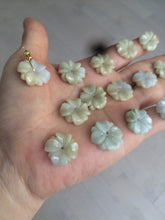 Load image into Gallery viewer, Type A 100Natural 3D light yellow/white jadeite Jade Hawaii flower Pendant necklace AF32