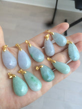 Load image into Gallery viewer, 100% natural icy watery green/purple type A jadeite jade water drop pendant necklace group AD23