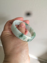 Load image into Gallery viewer, 52.6mm 100% natural Type A green/yellow/white with floating green flowers square jadeite jade bangle A85-8807