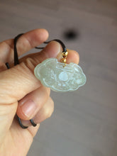 Load image into Gallery viewer, 100% Natural green/white icy Jadeite Jade healthy and longevity lock pendant AF30