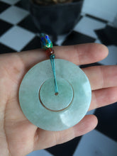 Load image into Gallery viewer, 46.7mm Certified Type A 100% Natural light green Jadeite Jade concentric circle safety Guardian ring Pendant (子母扣,同心环) AD26-2567