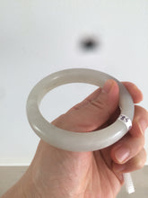 Load image into Gallery viewer, 58.5mm Certified Type A 100% Natural super icy gray/white nephrite Jade bangle HE39-2070