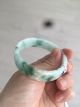 Load image into Gallery viewer, 52.6mm 100% natural Type A green/yellow/white with floating green flowers square jadeite jade bangle A85-8807