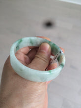 Load image into Gallery viewer, 52.6mm 100% natural Type A green/yellow/white with floating green flowers square jadeite jade bangle A85-8807