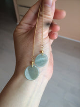 Load image into Gallery viewer, 100% Natural icy watery blue/green/gray plate (蝉翼) dangling Guatemala jadeite Jade earring S46