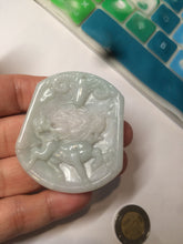 Load image into Gallery viewer, 100% natural light green/white QiLin and Bull head jadeite jade necklace AF35