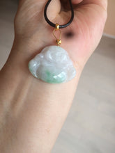 Load image into Gallery viewer, Certified 100% Natural sunny green/white/light purple happy buddha jadeite Jade pendant necklace X110-3-7354