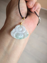 Load image into Gallery viewer, Certified 100% Natural sunny green/white/light purple happy buddha jadeite Jade pendant necklace X110-3-7354