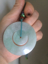 Load image into Gallery viewer, 46.7mm Certified Type A 100% Natural light green Jadeite Jade concentric circle safety Guardian ring Pendant (子母扣,同心环) AD26-2567