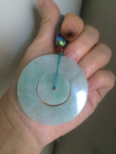 Load image into Gallery viewer, 46.7mm Certified Type A 100% Natural light green Jadeite Jade concentric circle safety Guardian ring Pendant (子母扣,同心环) AD26-2567