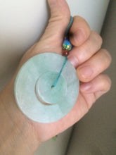 Load image into Gallery viewer, 46.7mm Certified Type A 100% Natural light green Jadeite Jade concentric circle safety Guardian ring Pendant (子母扣,同心环) AD26-2567