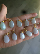 Load image into Gallery viewer, 100% natural icy watery green/white/purple type A jadeite jade water drop pendant necklace group AT78
