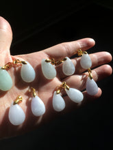 Load image into Gallery viewer, 100% natural icy watery green/white/purple type A jadeite jade water drop pendant necklace group AT78