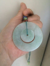 Load image into Gallery viewer, 46.7mm Certified Type A 100% Natural light green Jadeite Jade concentric circle safety Guardian ring Pendant (子母扣,同心环) AD26-2567