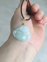 Load image into Gallery viewer, Certified 100% Natural light green/white happy buddha jadeite Jade pendant necklace X110-4-7361