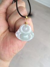 Load image into Gallery viewer, Certified 100% Natural light green/white happy buddha jadeite Jade pendant necklace X110-4-7361