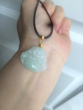 Load image into Gallery viewer, Certified 100% Natural light green/white happy buddha jadeite Jade pendant necklace X110-4-7361