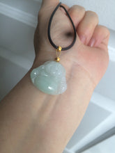 Load image into Gallery viewer, Certified 100% Natural light green/white happy buddha jadeite Jade pendant necklace X110-4-7361