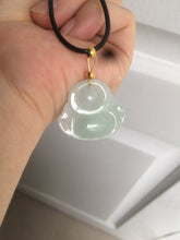 Load image into Gallery viewer, Certified 100% Natural light green/white happy buddha jadeite Jade pendant necklace X110-4-7361