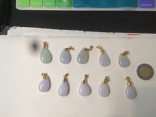 Load image into Gallery viewer, 100% natural icy watery green/white/purple type A jadeite jade water drop pendant necklace group AT78