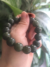 Load image into Gallery viewer, 100% Natural 11-12.5mm dark green round shape nephrite Jade bead bracelet A25 (河磨玉)