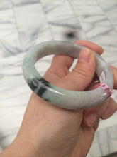 Load image into Gallery viewer, 55.2mm certified type A 100% Natural sunny green/purple/gray jadeite jade bangle A22-0106