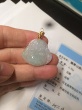 Load image into Gallery viewer, Certified 100% Natural light green/white happy buddha jadeite Jade pendant necklace X110-4-7361