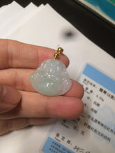 Load image into Gallery viewer, Certified 100% Natural light green/white happy buddha jadeite Jade pendant necklace X110-4-7361