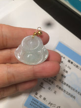 Load image into Gallery viewer, Certified 100% Natural light green/white happy buddha jadeite Jade pendant necklace X110-4-7361