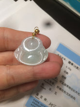 Load image into Gallery viewer, Certified 100% Natural light green/white happy buddha jadeite Jade pendant necklace X110-4-7361