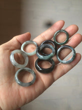 Load image into Gallery viewer, Size 7-10 100% natural type A black white green (Wuji 乌鸡翡翠) jadeite jade band ring AM4 (add on item!)