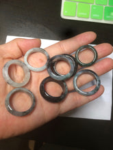 Load image into Gallery viewer, Size 7-10 100% natural type A black white green (Wuji 乌鸡翡翠) jadeite jade band ring AM4 (add on item!)