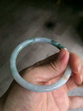 Load image into Gallery viewer, 55.5mm Certified type A 100% Natural light green/yellow with floating flowers slim round cut jadeite jade bangle AS23-0143
