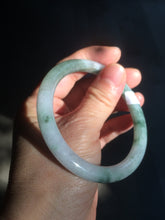 Load image into Gallery viewer, 56.7mm Certified type A 100% Natural light green purple with floating flowers slim round cut jadeite jade bangle AC51-7554